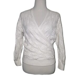 MEROKEETY White Cable Knit‎ Wrap Sweater Women's M GUC Cozy Classic Chic